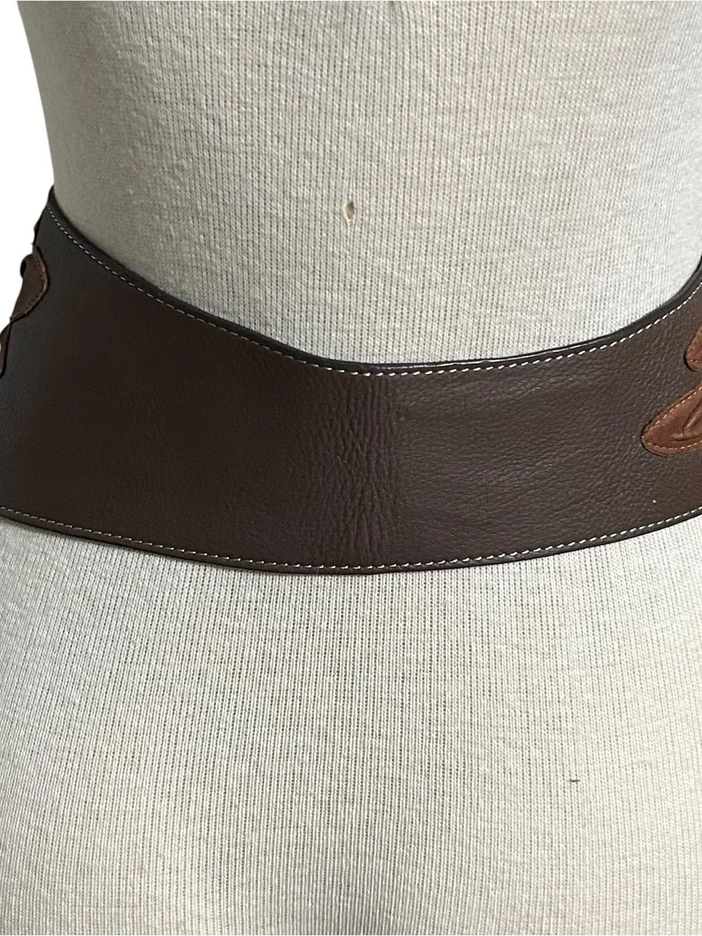 Lucky Penny Anthropologie Brown Leather 3D Rose Floral Wide Waist Belt